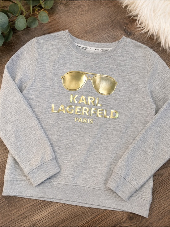 Karl Lagerfeld Tops - Karl Lagerfeld Paris Gray Sweatshirt Gold Foil Logo Sunglasses Graphic Small